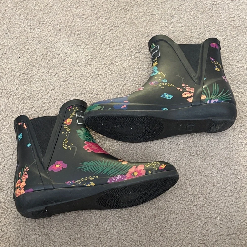 London Fog Piccadilly- Women's Black Floral Rain Boots size 6